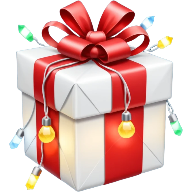 red and white christmas present with Christmas lights emoji