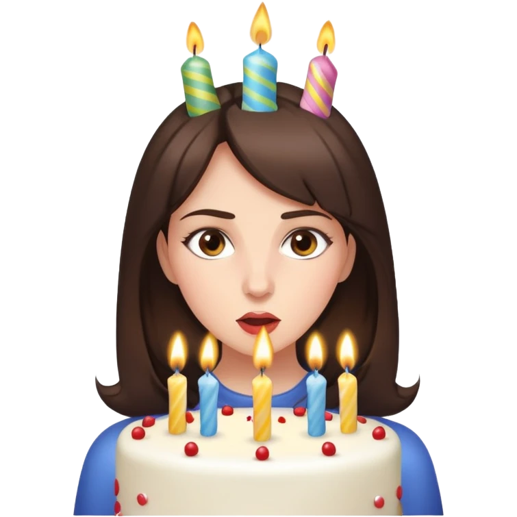 Brunette woman blowing out birthday candles emoji
