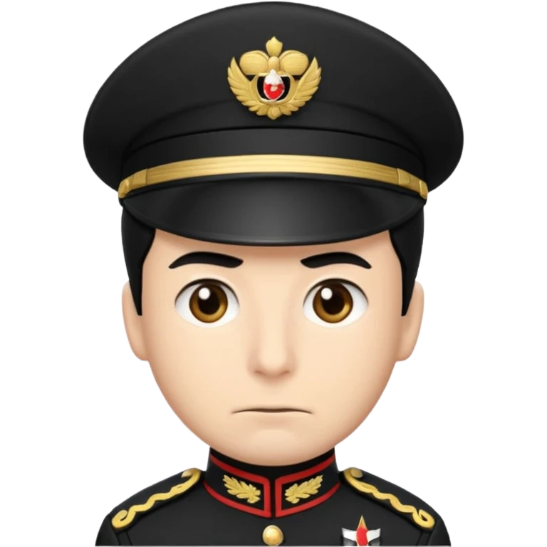 Un emoji di un carabiniere con il grado da carabiniere con uniforme nera, il soggetto deve essere un maschio con capelli neri emoji