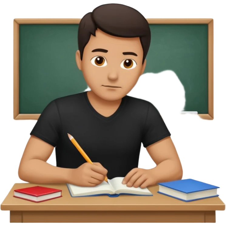 A handsome man in his 40s studying hard. Change his shirt in the first image to black. emoji