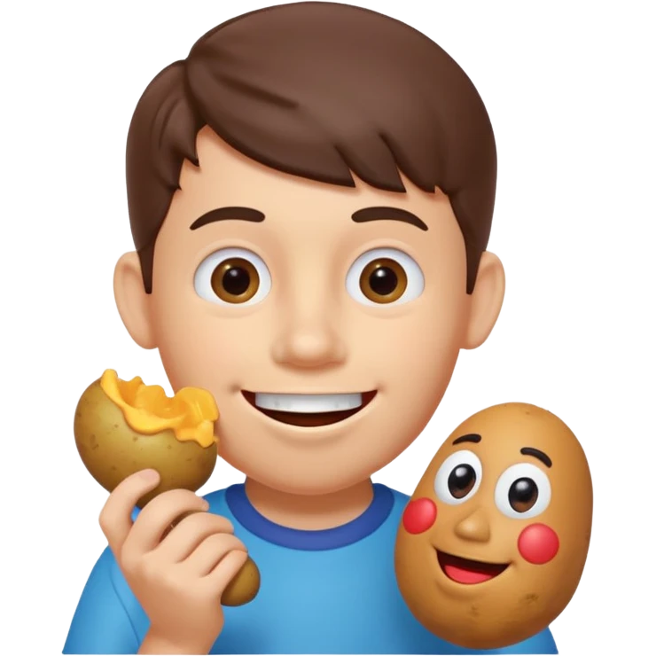 Boy eating Mr Potato Head emoji