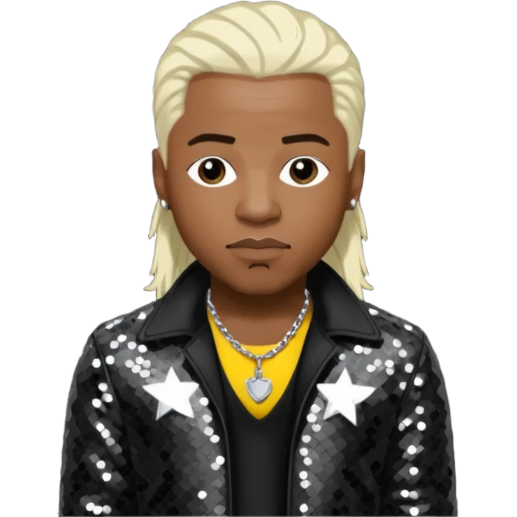  Sisqo from Dru Hill with platinum blonde hair, black sequin outfit, dark skin emoji