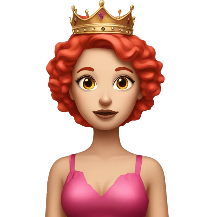 red hair girl with heavy makeup, pink dress, big red hair with crown,girl,  emoji