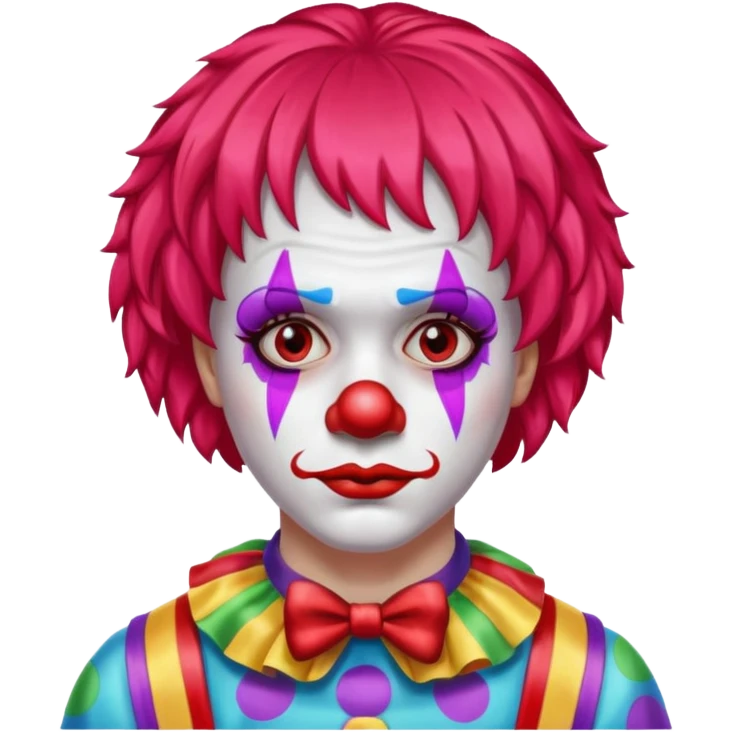 red glitter clown with the sad facial expression emoji