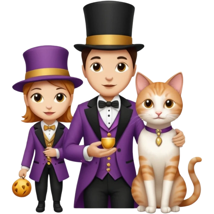 magician couple and their pet cat emoji