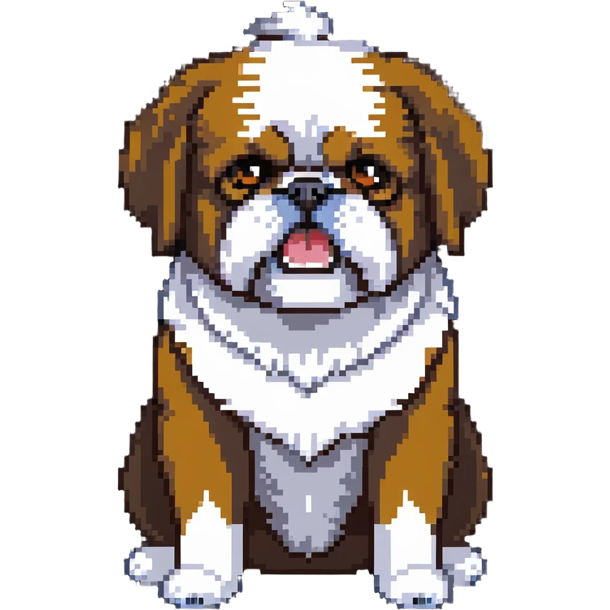 shih tzu dog with an angry expression, furrowed brows, small snout, long fur, tiny paws, growling emoji