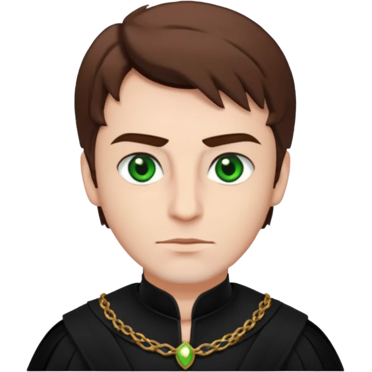 Iago from Otello with white skin, green eyes, brown hair, black outfit emoji