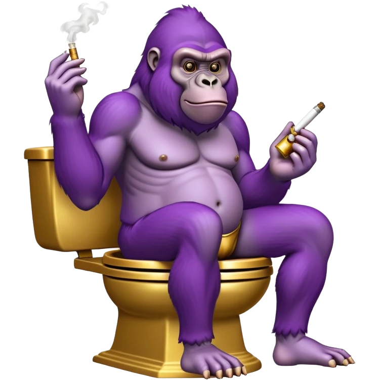 Purple gorilla on a golden toilet smoking weed emoji