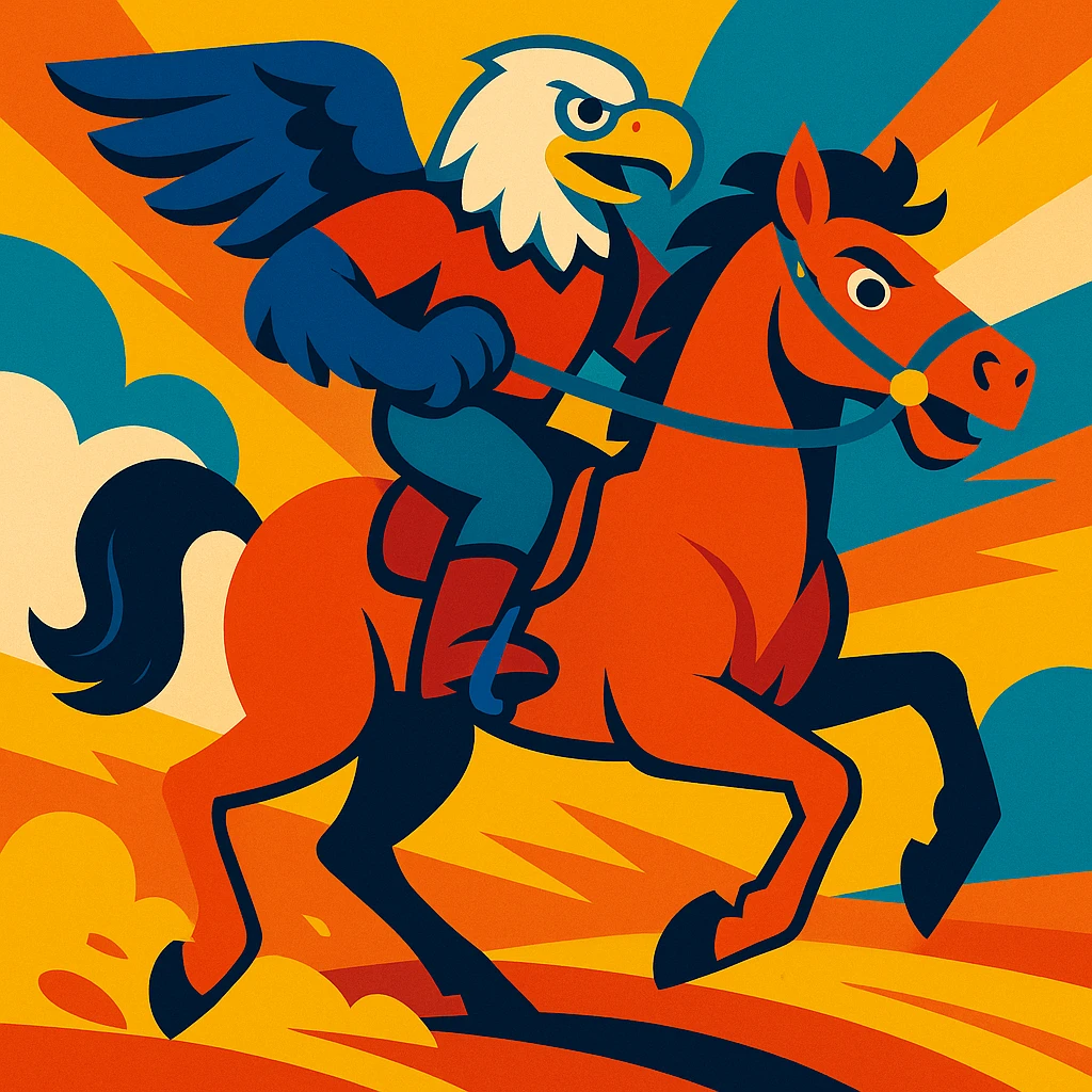 an eagle riding a stallion, vibrant and dynamic illustration emoji