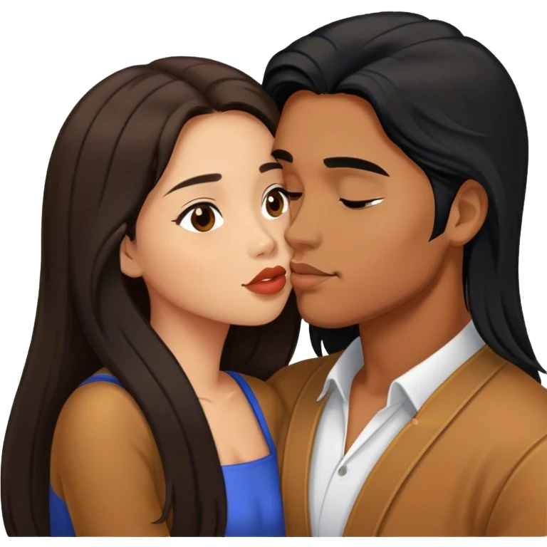 Caramel brown Guy with long black hair kissing brown hair Filipina emoji