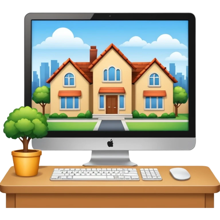 A pc monitor with houses that is for sold or rent in a site emoji