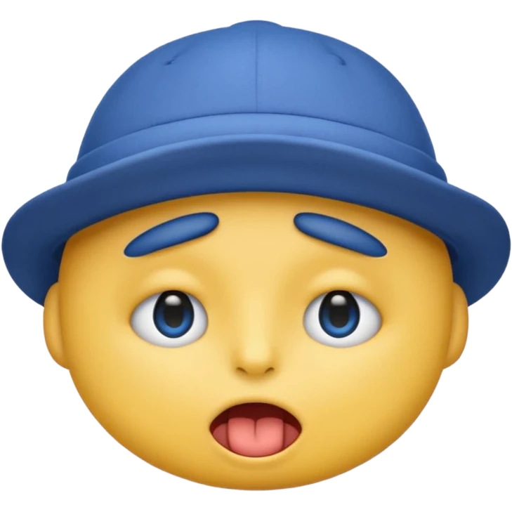 An emoji with a blue hat on its head and 1 blink and tongue sticking out emoji