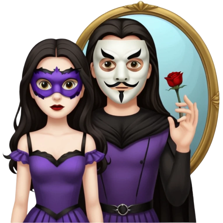 Man killer on mask in mirror behind woman emoji