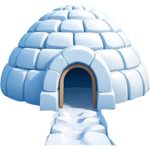 A traditional snow igloo on a vast snowy plain under a clear blue sky. Soft sunlight casts gentle shadows across the snow. The igloo has a small entrance tunnel and compacted snow blocks forming its dome. Realistic Arctic environment, crisp atmosphere, calm winter feeling. emoji