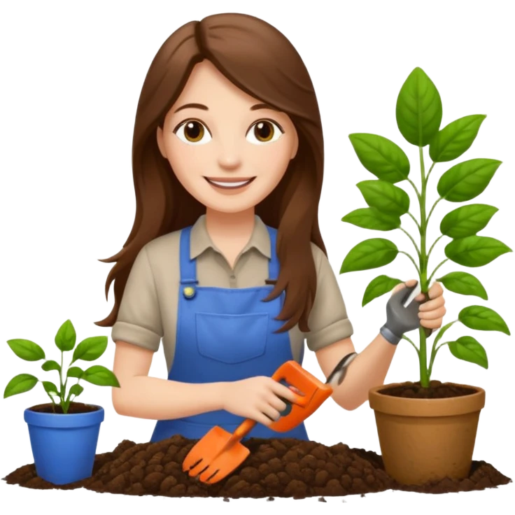 long brown hair white woman Gardening emoji