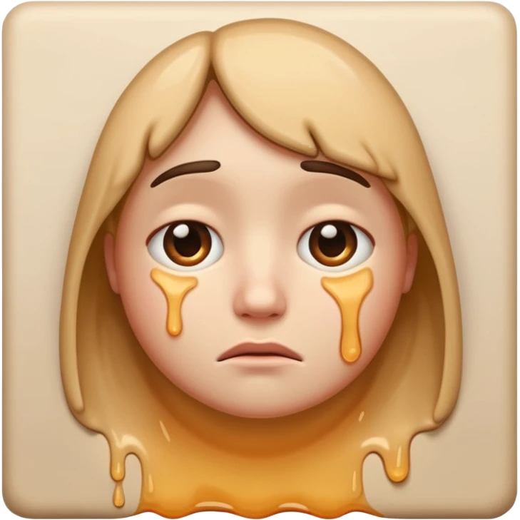 If you are familiar with the Melting Face Emoji, please, generate an emoji with that same face but sad. I don't want the face to be smiling, but sad. Also, the face should be leaning against a wall emoji