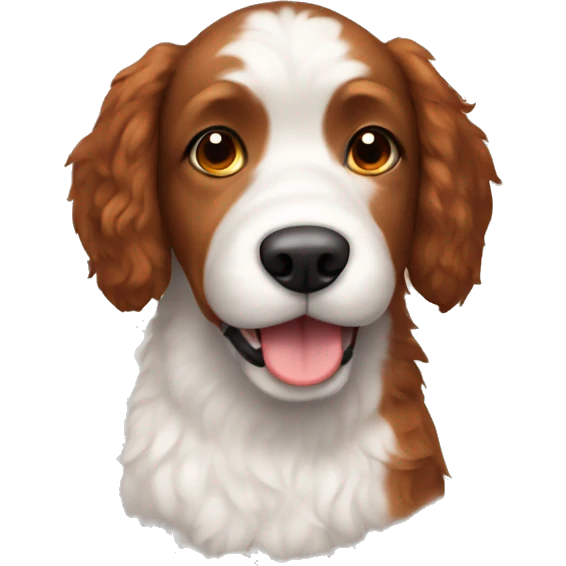 Doodle dog with red brown fur and white belly and paws emoji