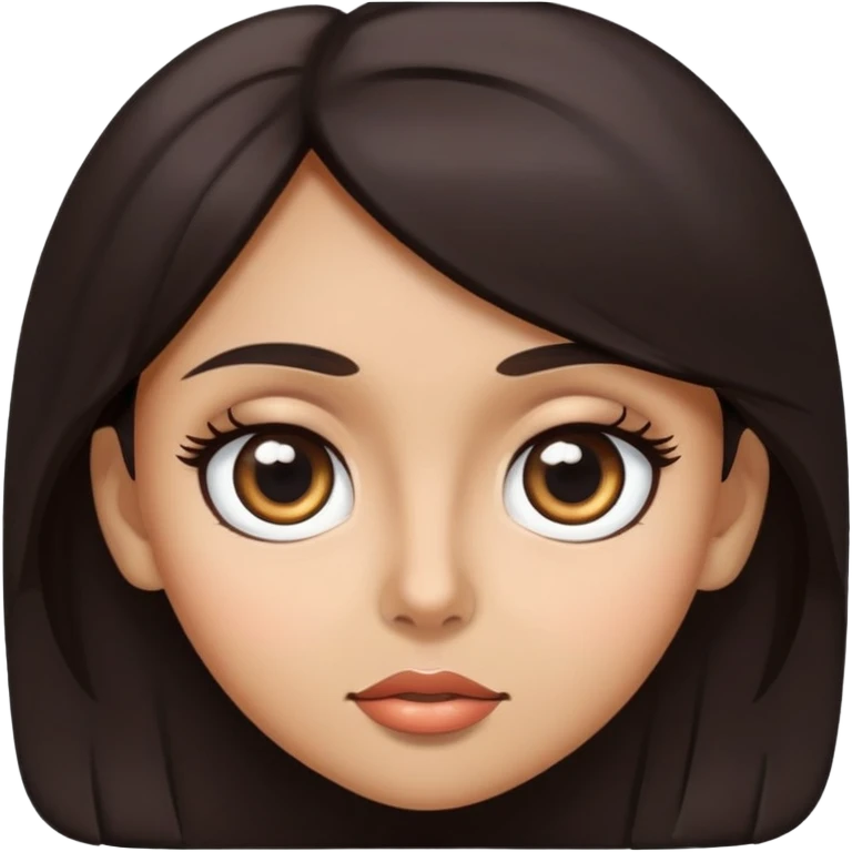 woman face with big eyes, medium skin tone, and dark hair emoji