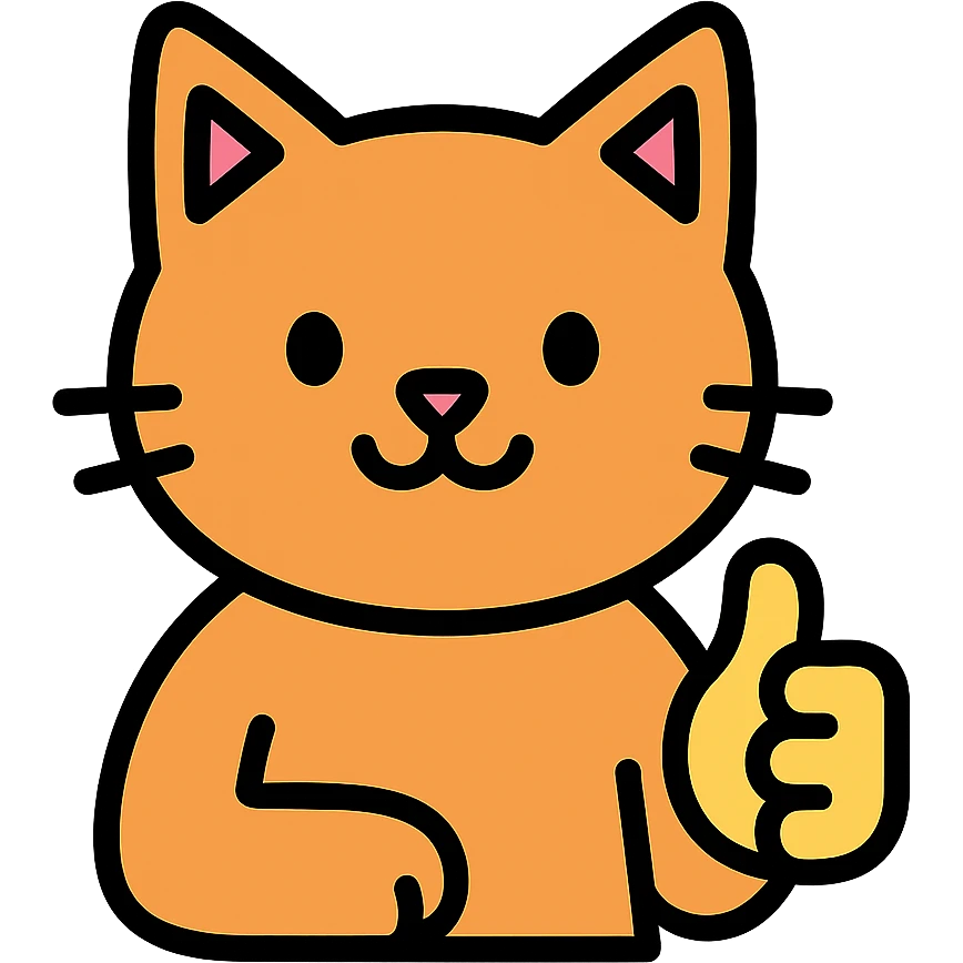 colored outlined icon of a cat giving a thumbs up emoji