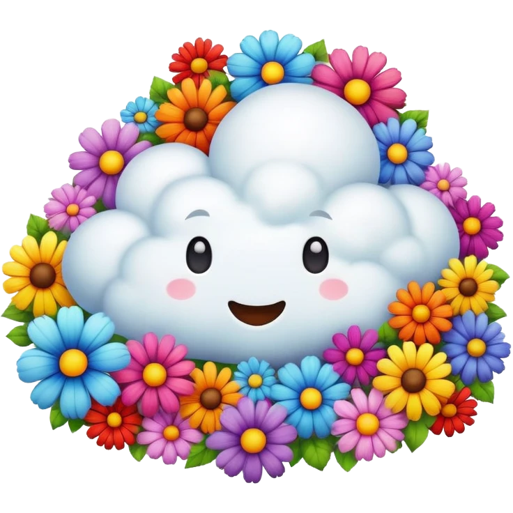 A fluffy cloud made entirely of colorful flowers emoji