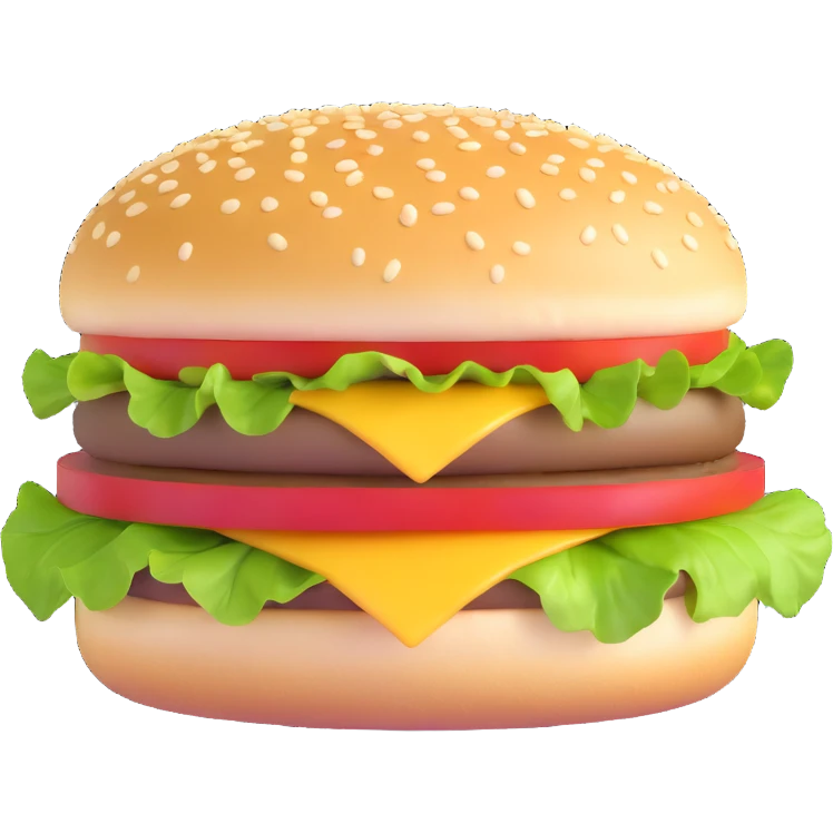 cheeseburger with sesame seed bun, lettuce, tomato, cheese, and patty emoji