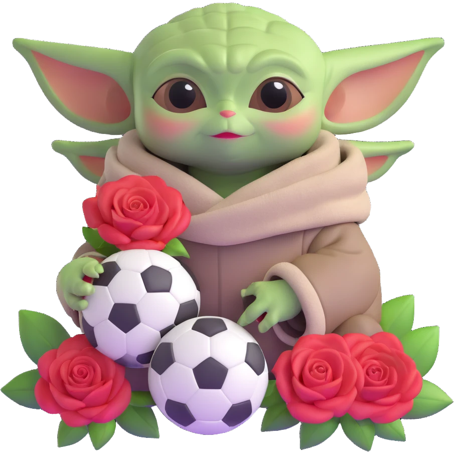 baby yoda holding soccer ball with roses emoji
