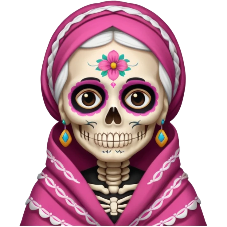 Abuelita skull día de muertos wearing rebozo rosa  emoji