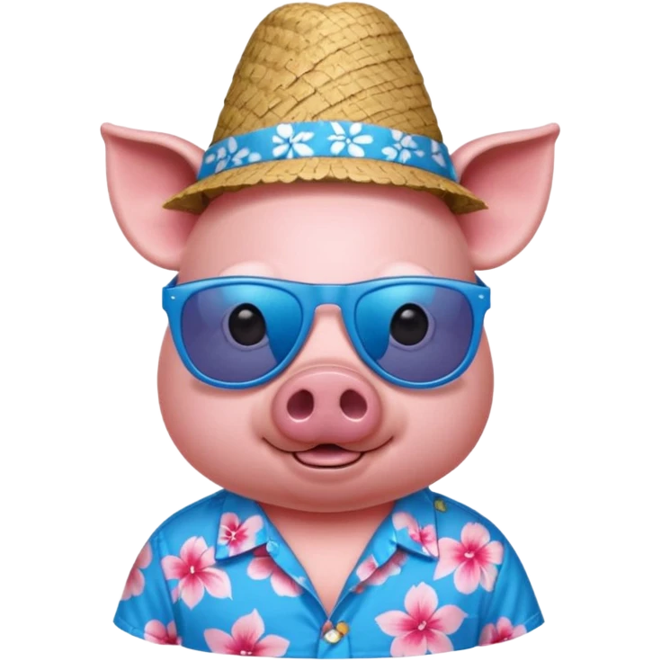 Pig with blue aloha shirt, birthday hat, sunglasses emoji