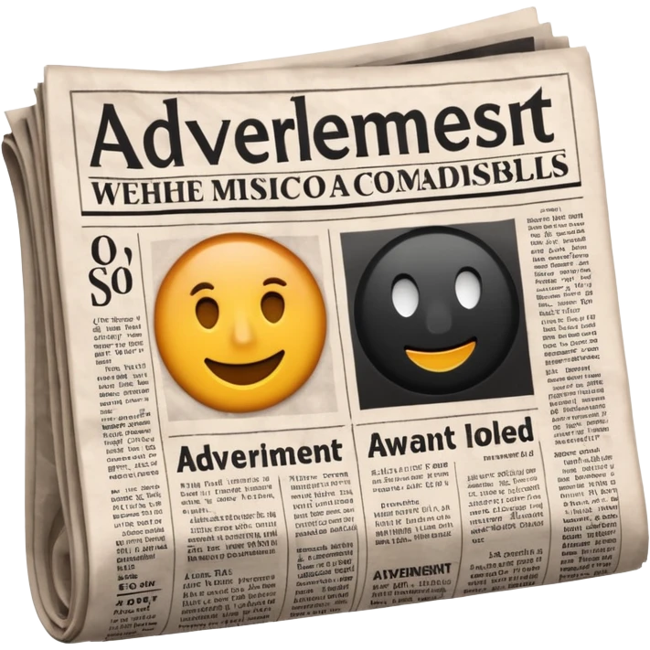 NEWSPAPER WITH BOLD LETTER PRINTED AS "advertisement "  emoji
