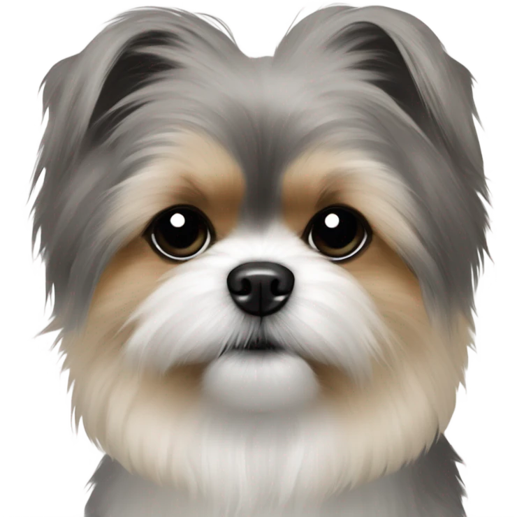 Pomeranian Shih Tzu mix with gray and black fur and black eyes pointy ears emoji