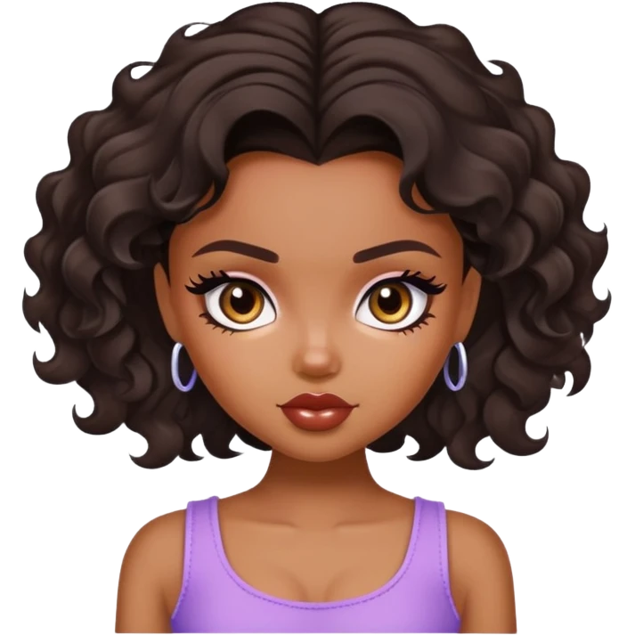 pretty bratz baddie dark short wavy hair, brown skin emoji