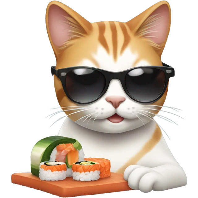 cat wearing sunglasses eating sushi emoji