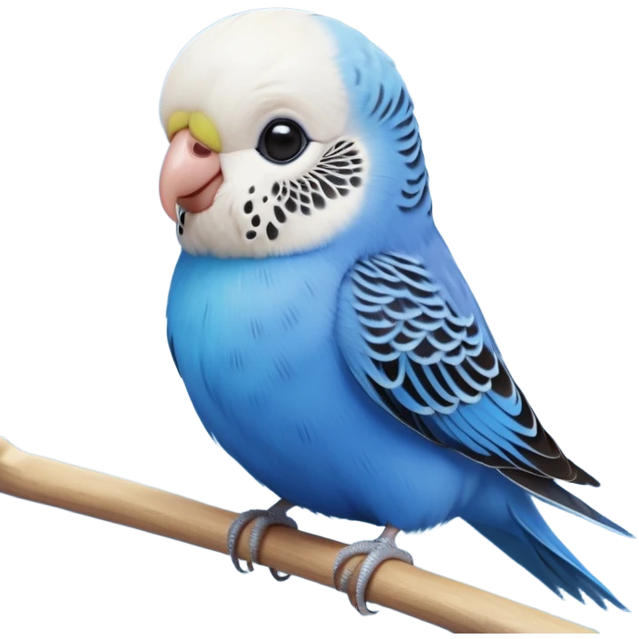 cinematic-cute-blue-budgie-portrait-emoji,-head-tilted-playfully-and-inquisitively,-featuring-a-brilliant-blue-feathered-fur-and white and black face-with-a-natural-sheen,-round,-sparkling-dark-eyes-filled-with-curiosity,-simplified-yet-irresistibly-adorable emoji