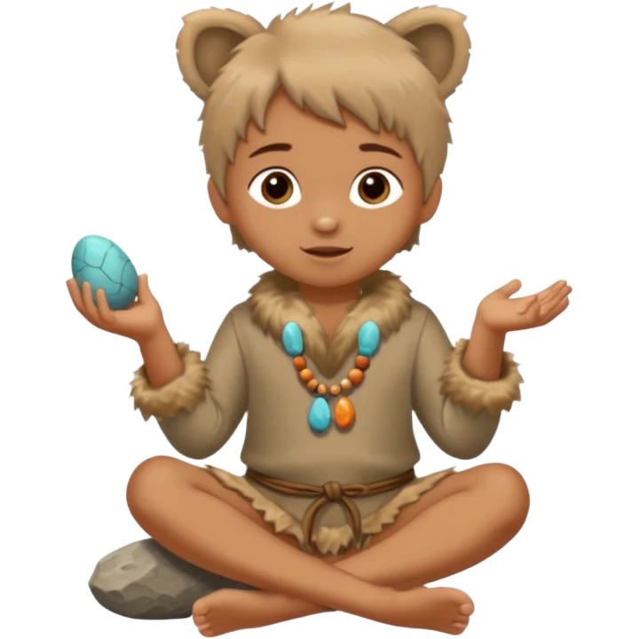 A barefoot child in fur tunic playing with a small stone toy.



















 emoji
