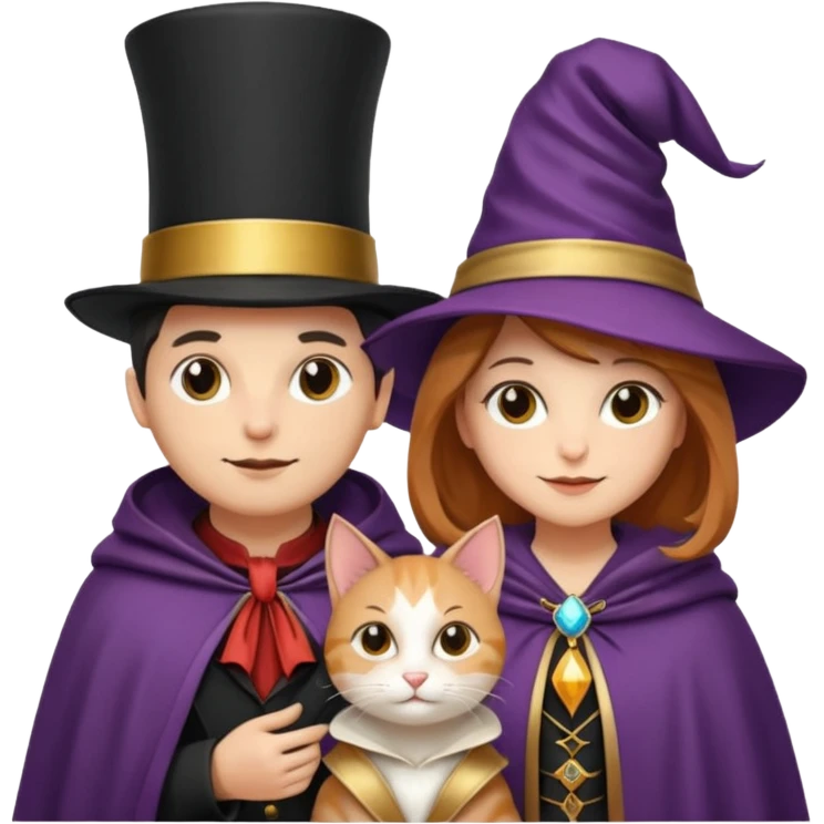 magician couple and their pet cat emoji