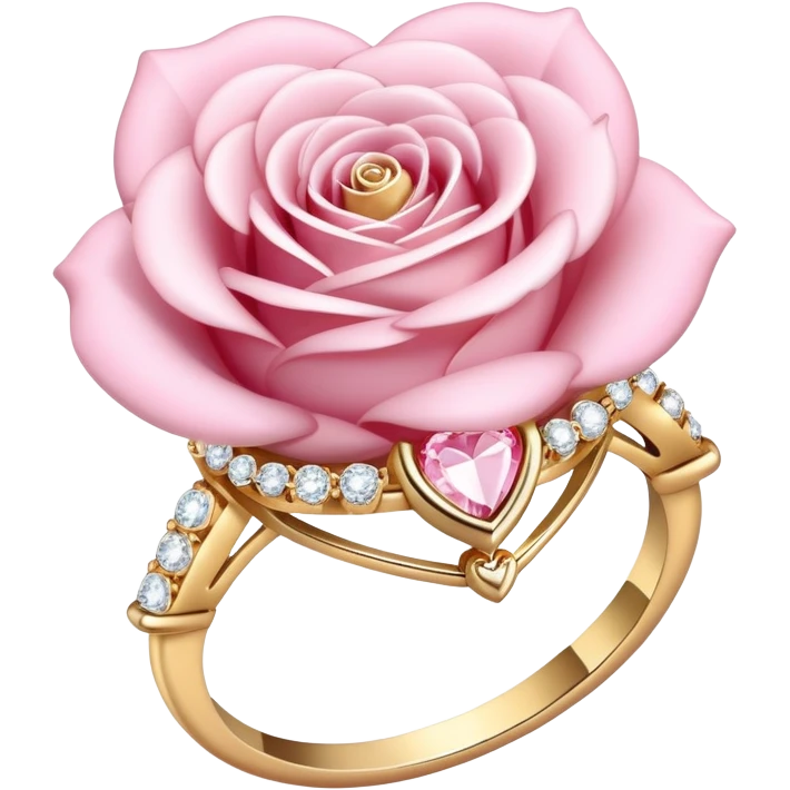 Romantic Pastel pink and gold rose heart gems crystals Diamond ring emoji