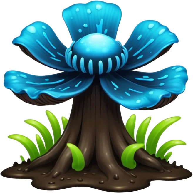 Black and cyan and blue and neon green bioluminescent shiny glowing ET gooey shroomy plenty icky sticky muddy swampy spore flower ecosystem environment  emoji