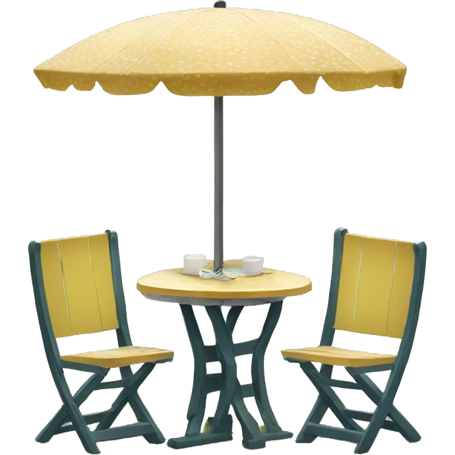 Small table between 2 plastic lawn chairs  emoji