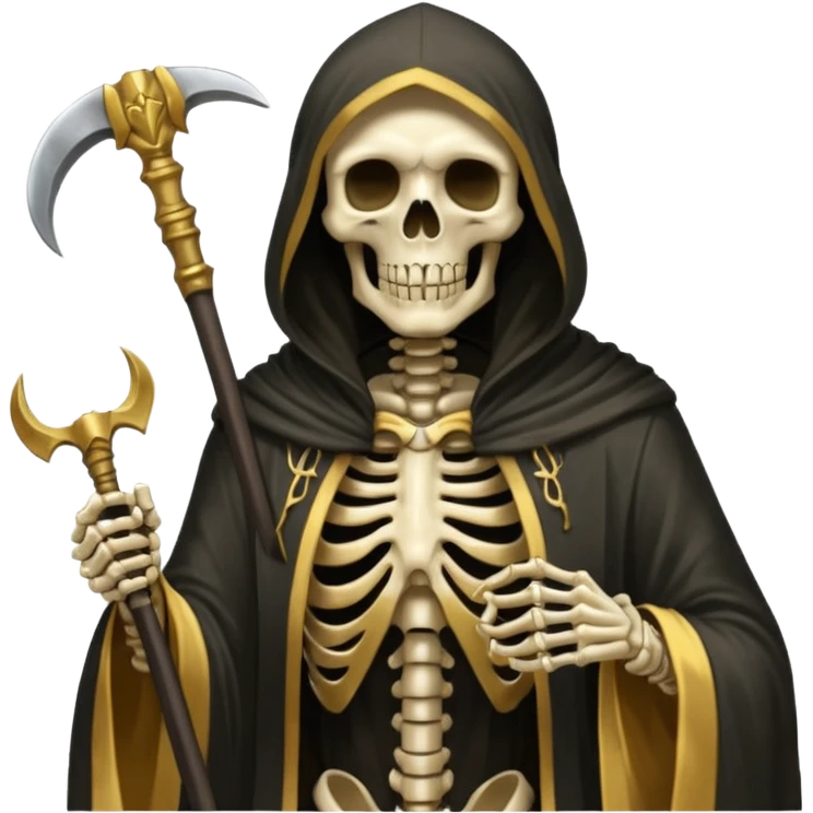 skeleton grim reaper in a gold with scythe emoji