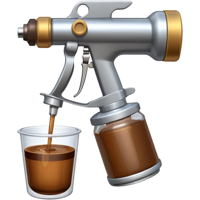 metal spray gun with clear sealed cup with brown liquid attached emoji