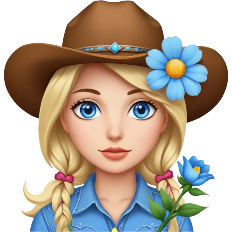 Cowgirl blue eyes with flower emoji