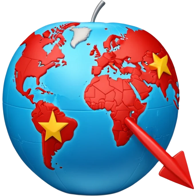 3D globe in Apple emoji style, Germany clearly marked in Europe, red arrow pointing from Germany to USA in North America, word 'VPN' in modern bold sans-serif font, smooth gradients, soft shadows, realistic 3D look, no other text, suitable for Instagram Reel emoji
