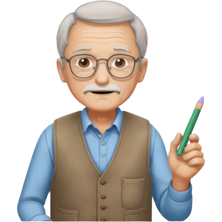 Man teacher: old, wearing vest, wearing glasses, hold chalk on their hand emoji