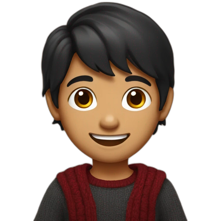 smiling and pointing north indian kid with black hair wearing a dark red sweater emoji