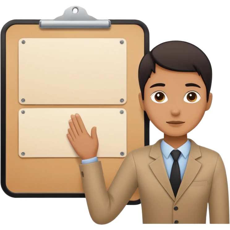 Minimalistic flat vector icon, iOS style, thin black contour on white background. Person silhouette with a project board (kanban/task board) behind. No text, no shadows.
 emoji