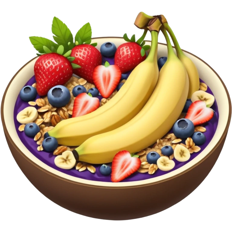 Vaso con açai, que lleve granola plátano arándanos y frutillas emoji