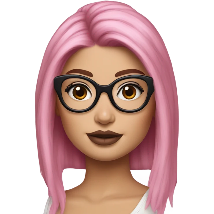 Hyper Realistic kylie jenner stylish pink hair blue eyes and glasses  emoji