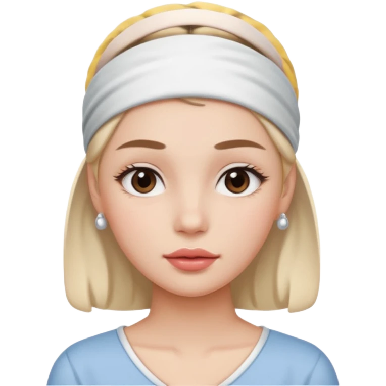 Clean Girl with a white headband, glossy lips, natural brows, subtle blush emoji