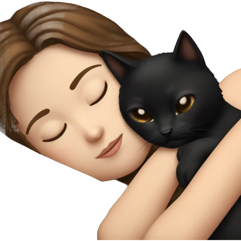 Brown hair girl sleeping with black cat emoji