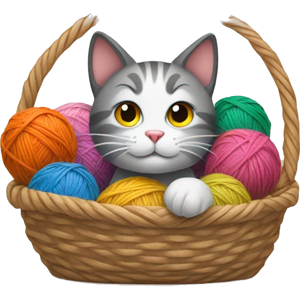 Cat inside Basket full of yarn balls emoji